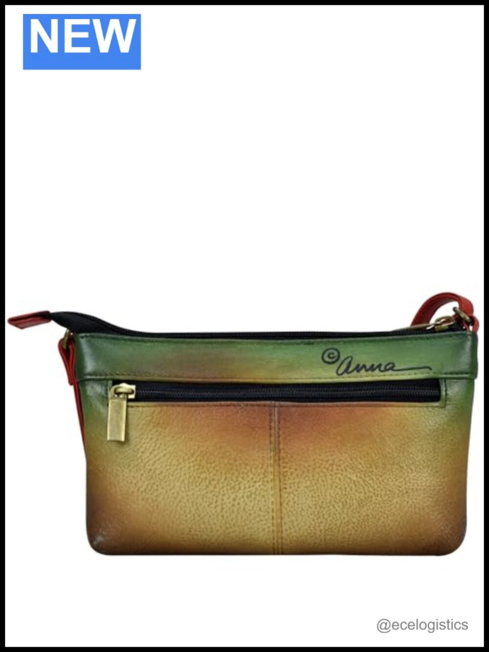 Hand Painted Leather Crossbody Organizer Purse Women - Picture 3 of 6